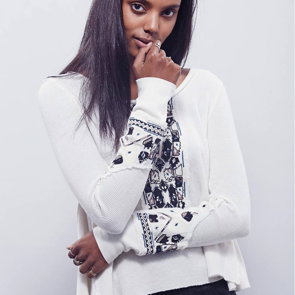 Free People X Marion Women's Embroidered Thermal in White